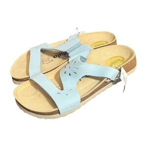 NEW VINTAGE Betula Birkenstock Sandals Womens 5 Blue Flower Slip On Summer